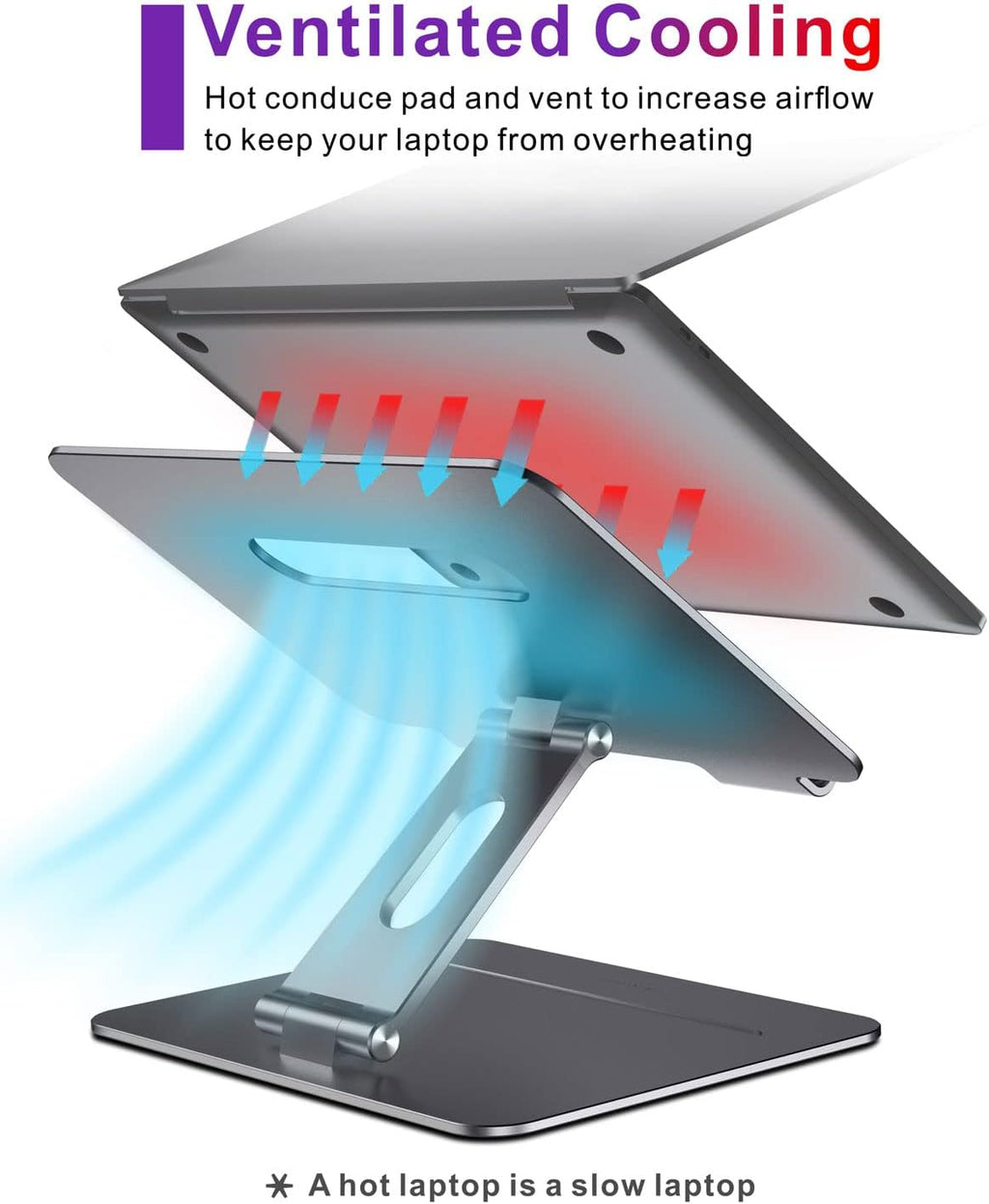 Adjustable Aluminum Laptop Stand for Desk – Ergonomic Laptop Riser with Heat Ventilation for 10–17 Inch Laptops, Space Gray