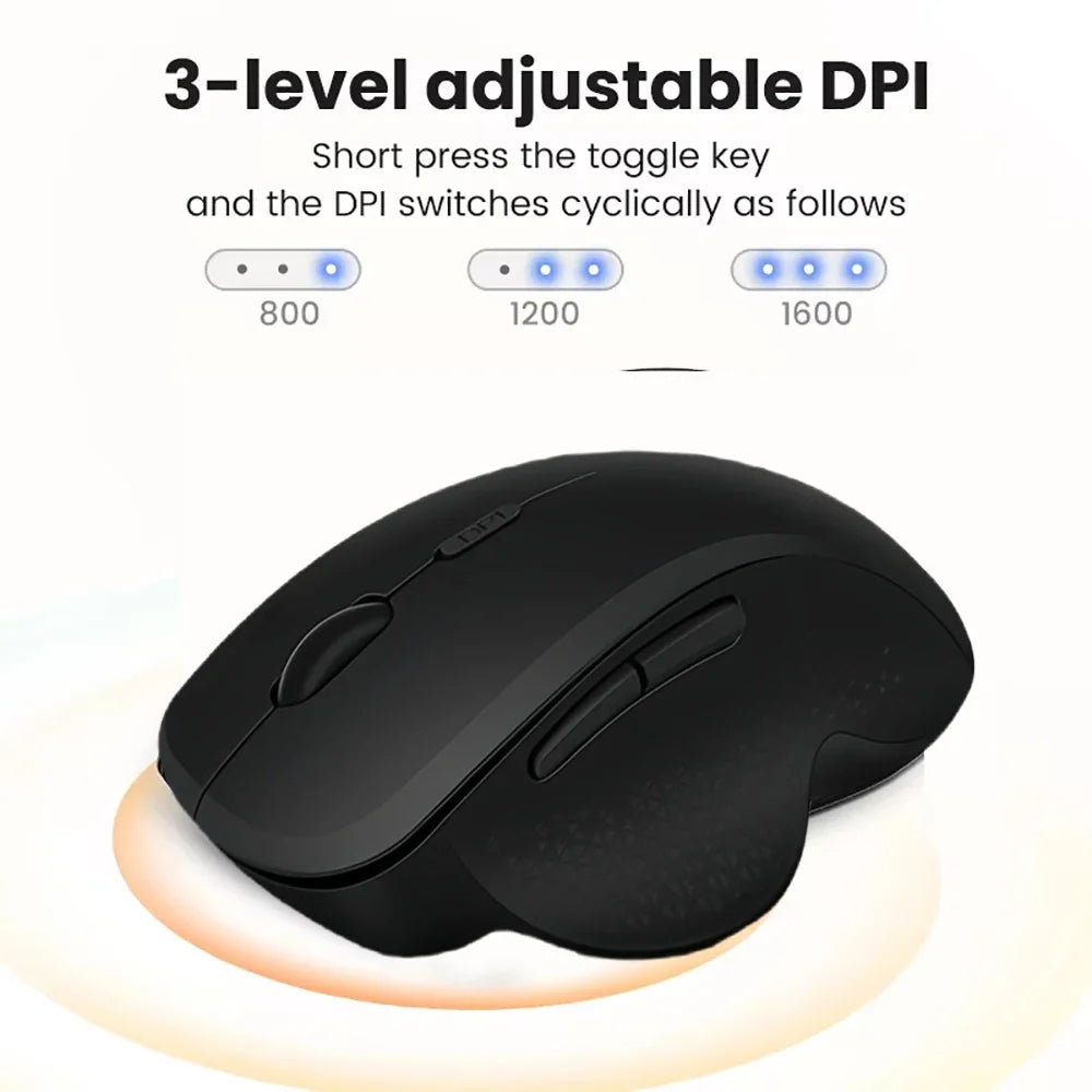 Rechargeable Wireless Bluetooth Mouse – 6-Button Ergonomic Mouse with Adjustable DPI for PC & Laptop