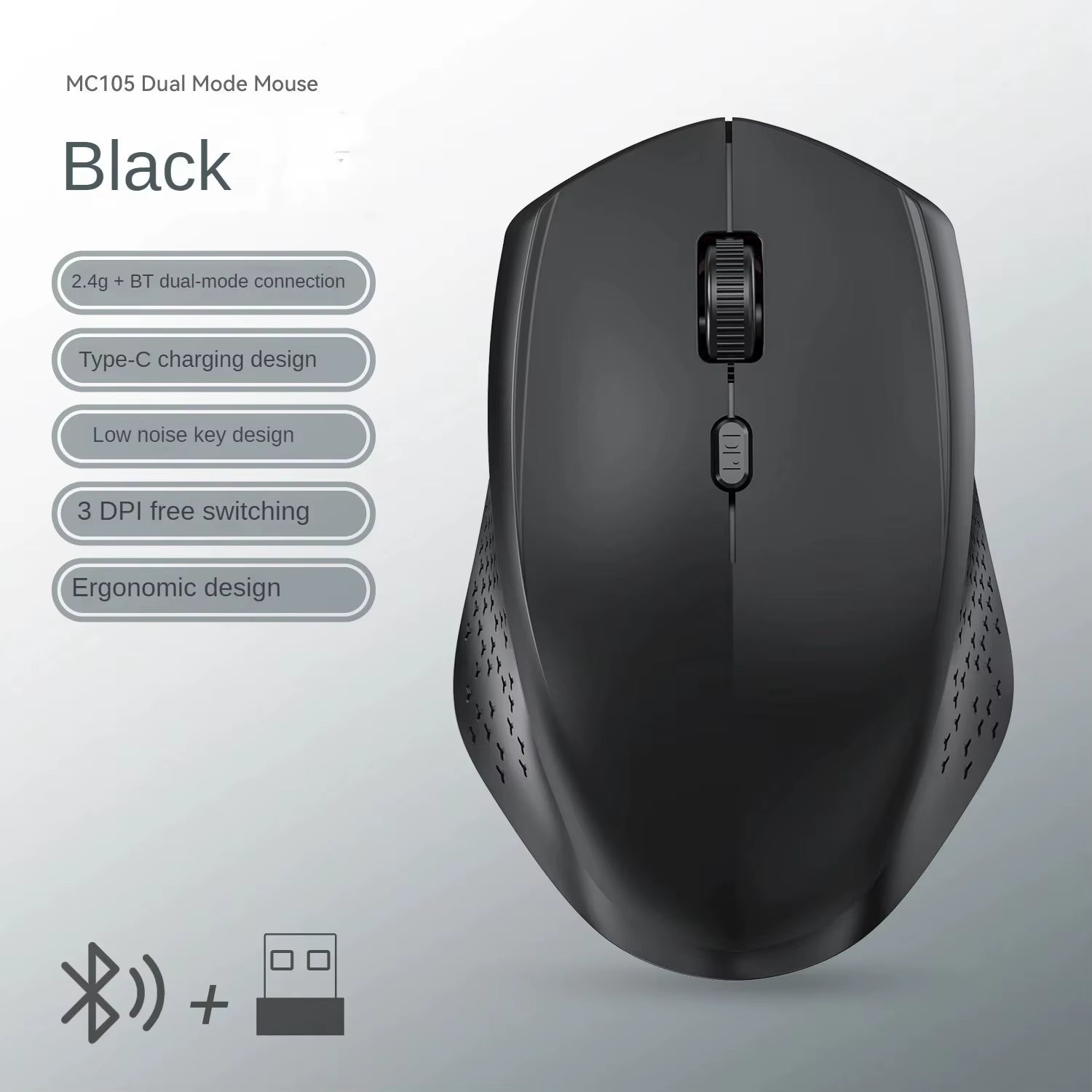 Rechargeable Wireless Bluetooth Mouse – 6-Button Ergonomic Mouse with Adjustable DPI for PC & Laptop