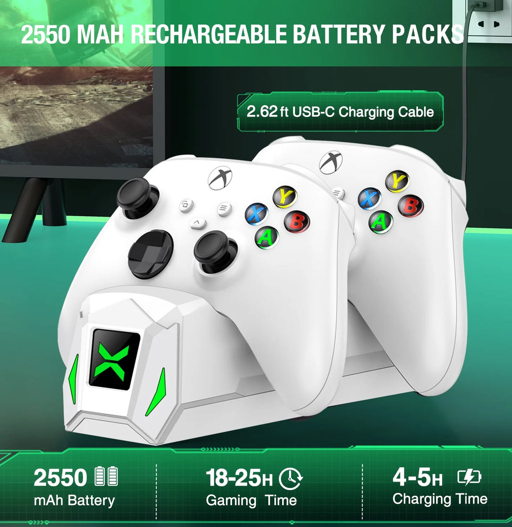Dual Xbox Controller Charging Station with 2 Rechargeable Battery Packs – Compatible with Xbox Series X|S, Xbox One, and Elite Controllers