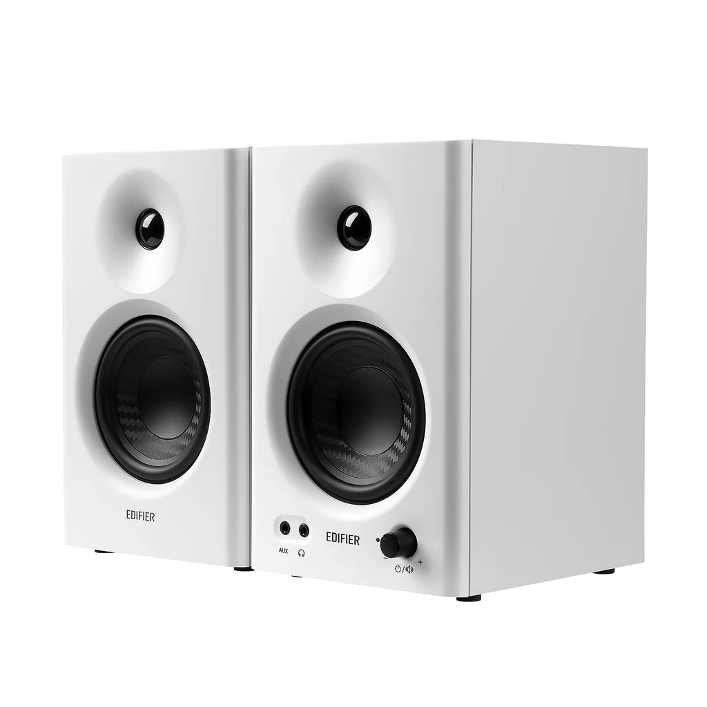 MR4 Powered Studio Monitor Speakers – 4" Active Near-Field Monitor Speakers for Music Production, Gaming & Home Audio (White, Pair)