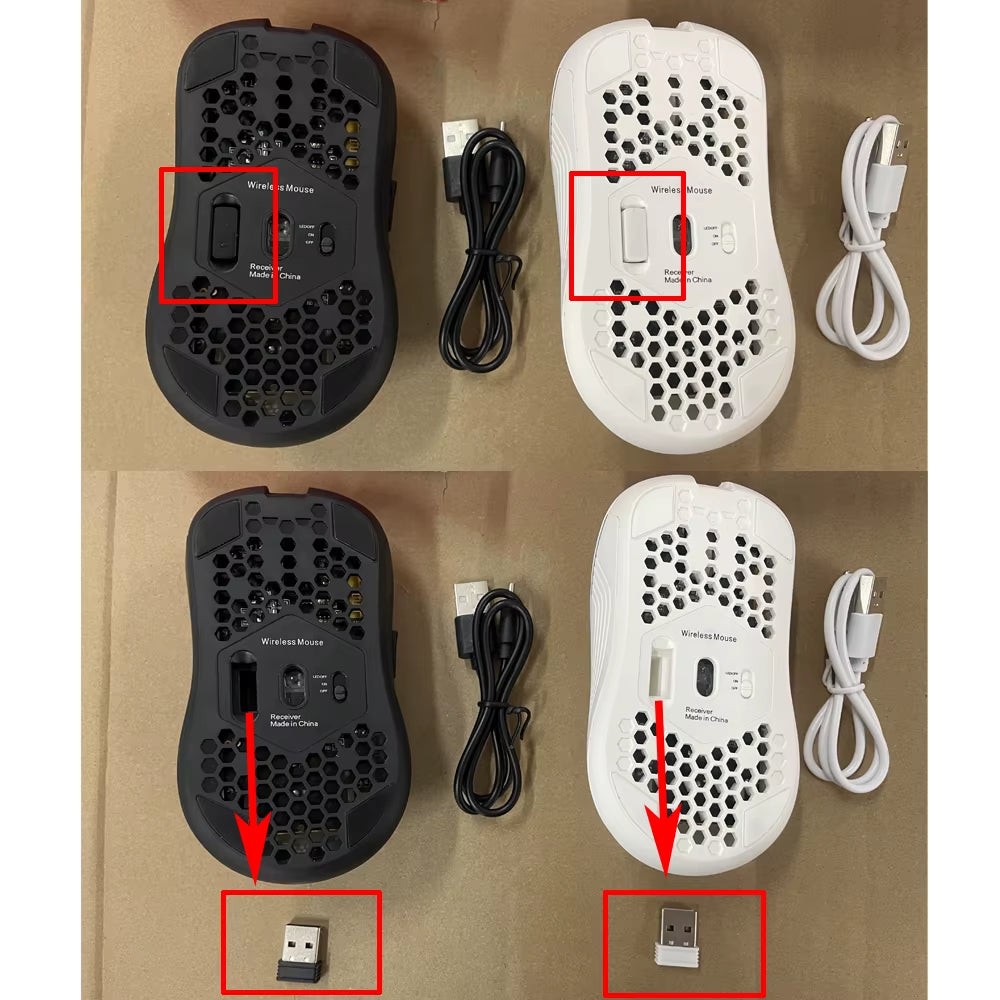 Rechargeable Wireless Gaming Mouse – RGB Backlit, 6-Button Ergonomic Honeycomb Design with Adjustable DPI and USB-C Charging