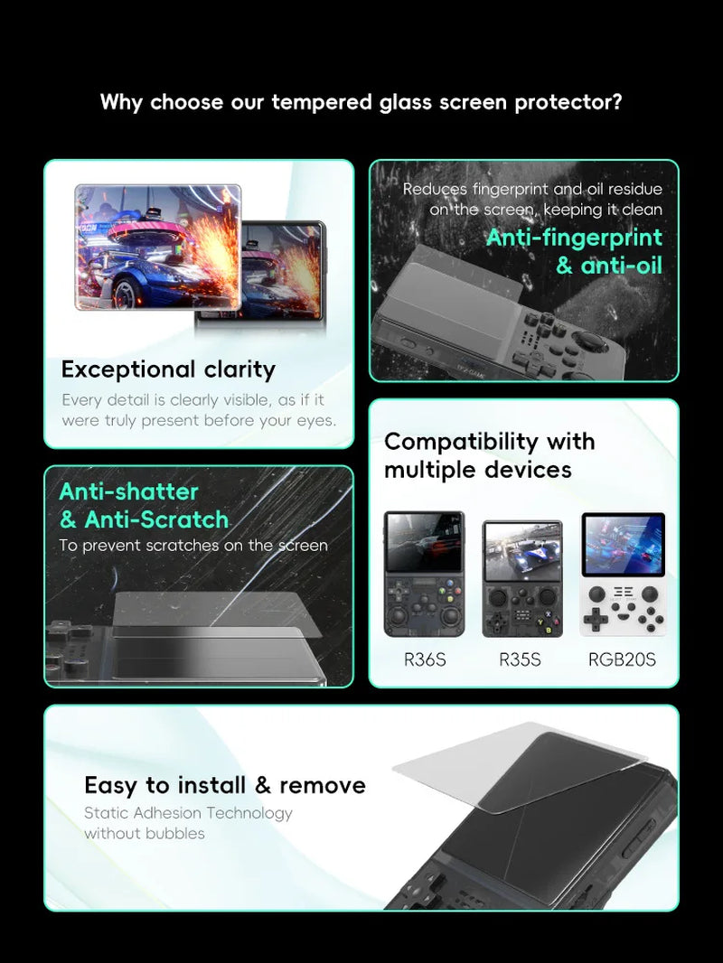 Tempered Glass Screen Protector for R36S Game Console – Anti-Scratch Protective Film for R36S, R35S & RGB20S