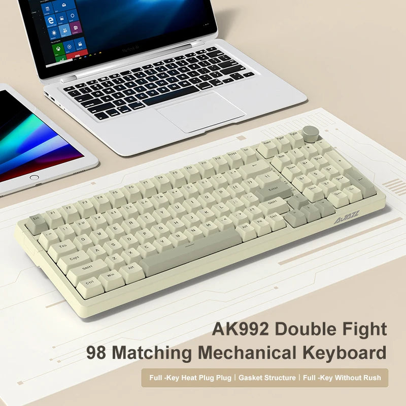 AK992 Wired Mechanical Gaming Keyboard – 98-Key Hot-Swappable Keyboard with Multimedia Control Knob and USB Connectivity