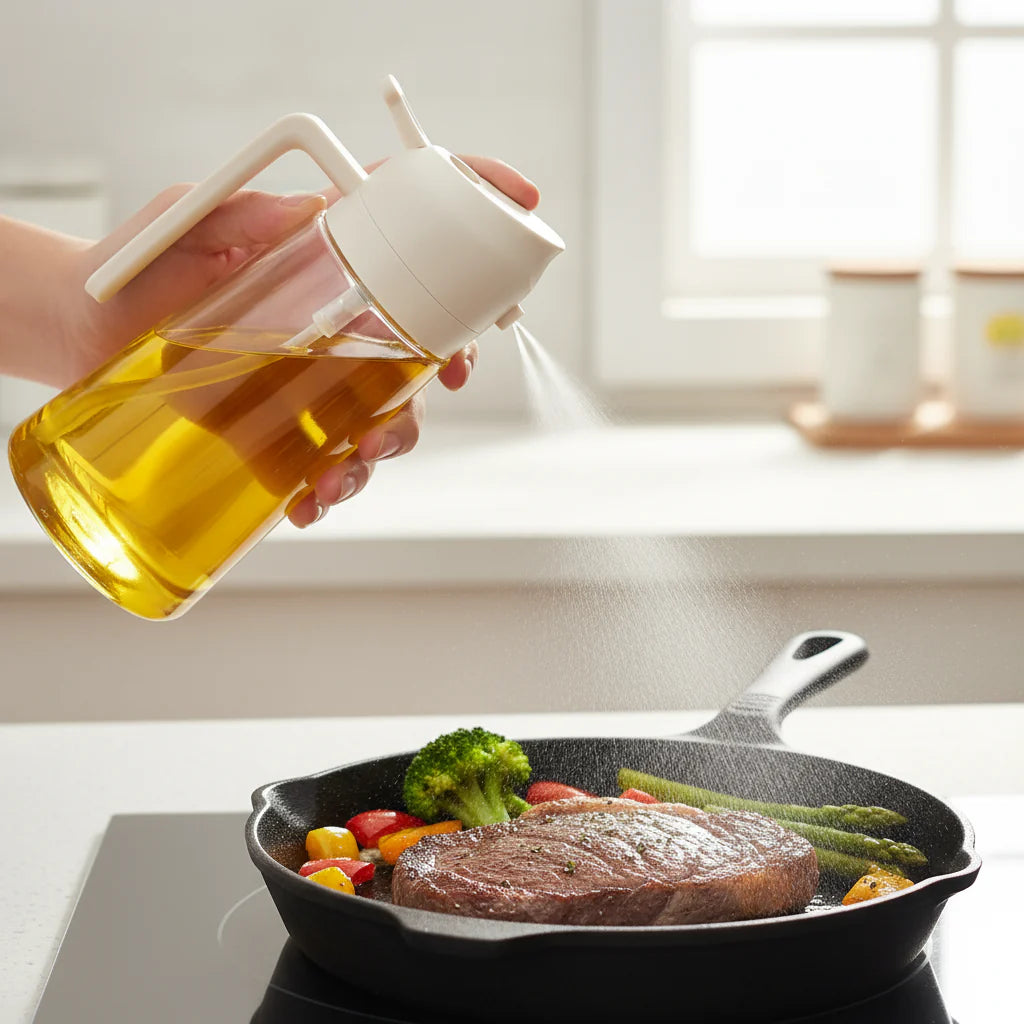 2-in-1 Oil Dispenser Bottle with Built-In Measuring Cup – Easy Measure & Pour, No-Drip Design