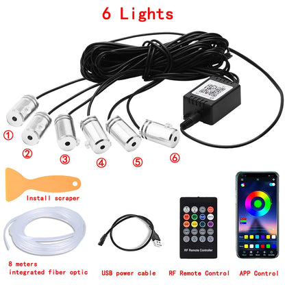 RGB LED Car Interior Ambient Lighting Kit – Fiber Optic Neon Strip Lights with App & Remote Control for Vehicle Interior Customization