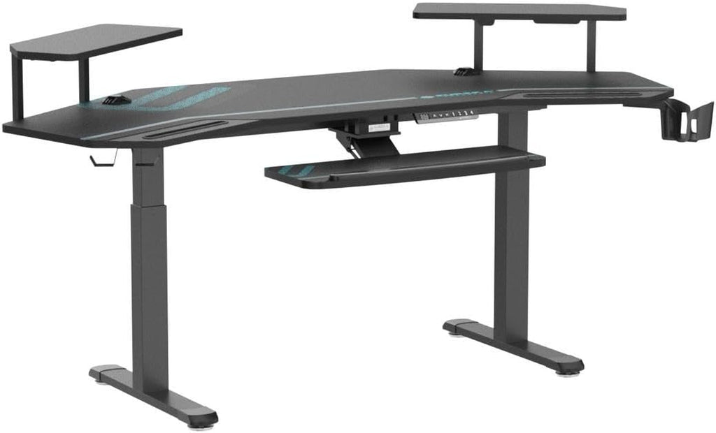 72-Inch Wing-Shaped Gaming & Music Studio Desk with Keyboard Tray, LED Shelves, and Cable Management Design