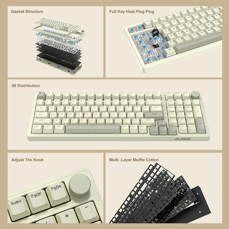 AK992 Wired Mechanical Gaming Keyboard – 98-Key Hot-Swappable Keyboard with Multimedia Control Knob and USB Connectivity