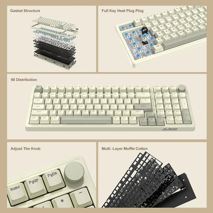 AK992 Wired Mechanical Gaming Keyboard – 98-Key Hot-Swappable Keyboard with Multimedia Control Knob and USB Connectivity