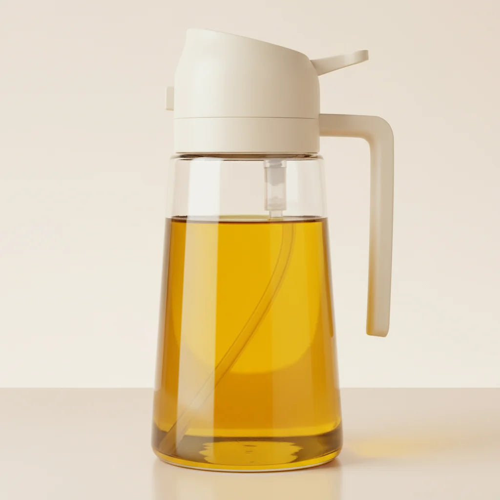 2-in-1 Oil Dispenser Bottle with Built-In Measuring Cup – Easy Measure & Pour, No-Drip Design