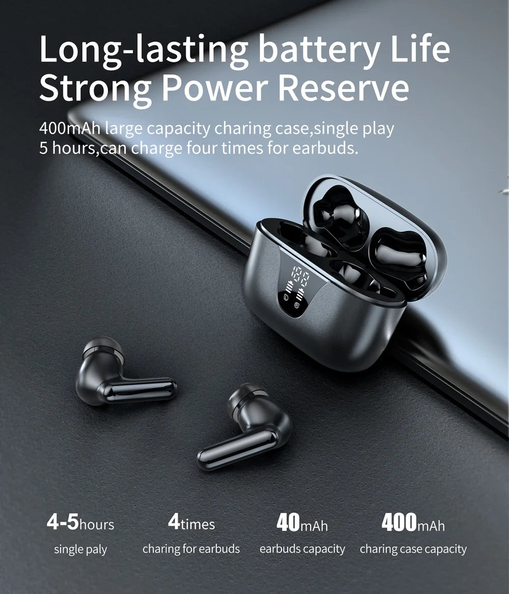 Wireless Bluetooth 5.3 Earbuds with LED Charging Case – 50 Hours Playtime