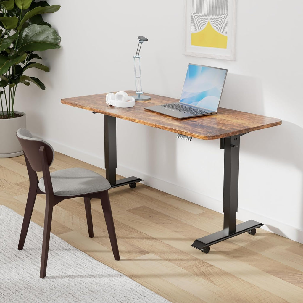 55-Inch Electric Standing Desk – Height Adjustable Sit-Stand Home Office Computer Desk with Quiet Motor, 178 lb Capacity, Rustic Brown