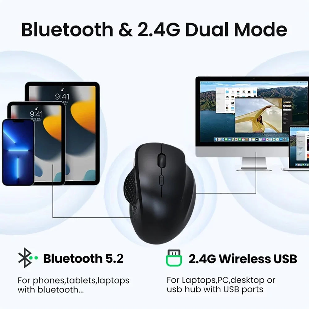 Rechargeable Wireless Bluetooth Mouse – 6-Button Ergonomic Mouse with Adjustable DPI for PC & Laptop