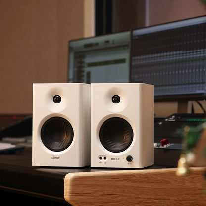 MR4 Powered Studio Monitor Speakers – 4" Active Near-Field Monitor Speakers for Music Production, Gaming & Home Audio (White, Pair)