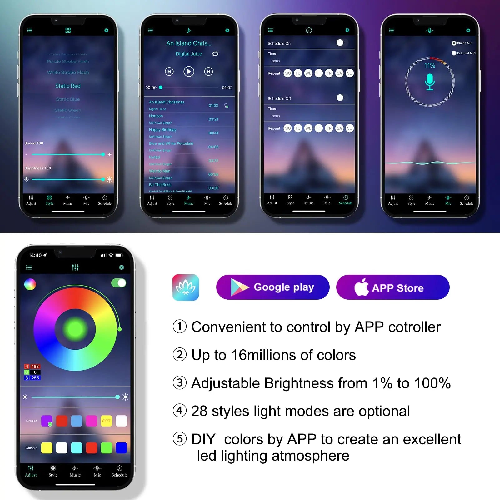 RGB LED Car Interior Ambient Lighting Kit – Fiber Optic Neon Strip Lights with App & Remote Control for Vehicle Interior Customization
