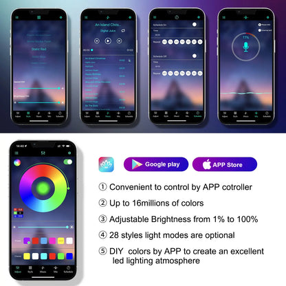 RGB LED Car Interior Ambient Lighting Kit – Fiber Optic Neon Strip Lights with App & Remote Control for Vehicle Interior Customization