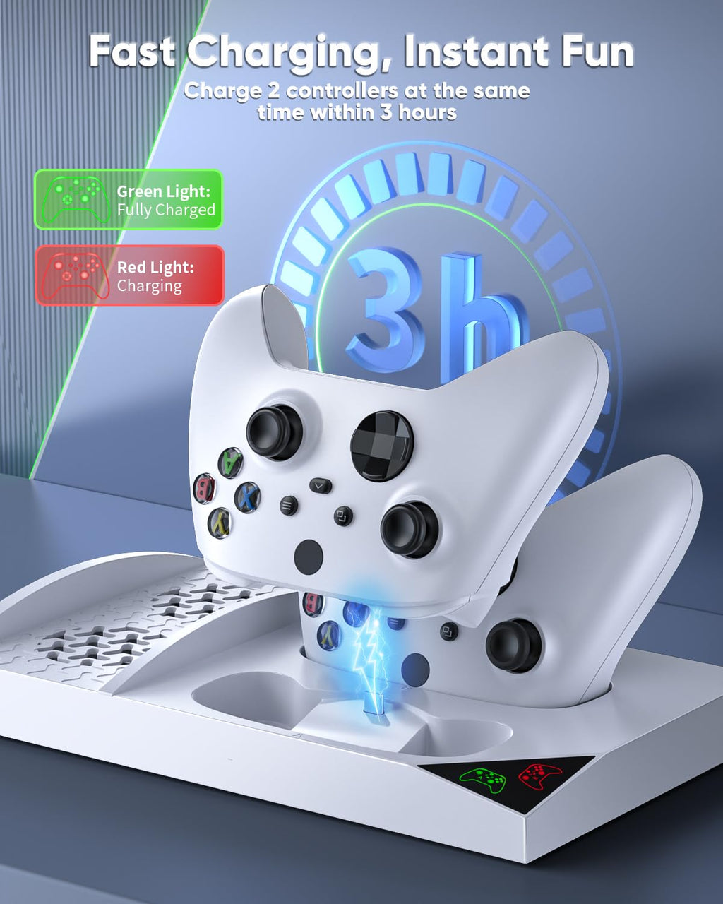 Xbox Series S Cooling Fan & Dual Controller Charging Station – Console Stand with Rechargeable Batteries, Headset Holder, and Storage Accessories