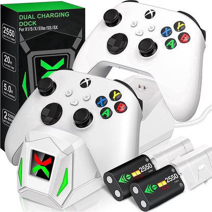 Dual Xbox Controller Charging Station with 2 Rechargeable Battery Packs – Compatible with Xbox Series X|S, Xbox One, and Elite Controllers