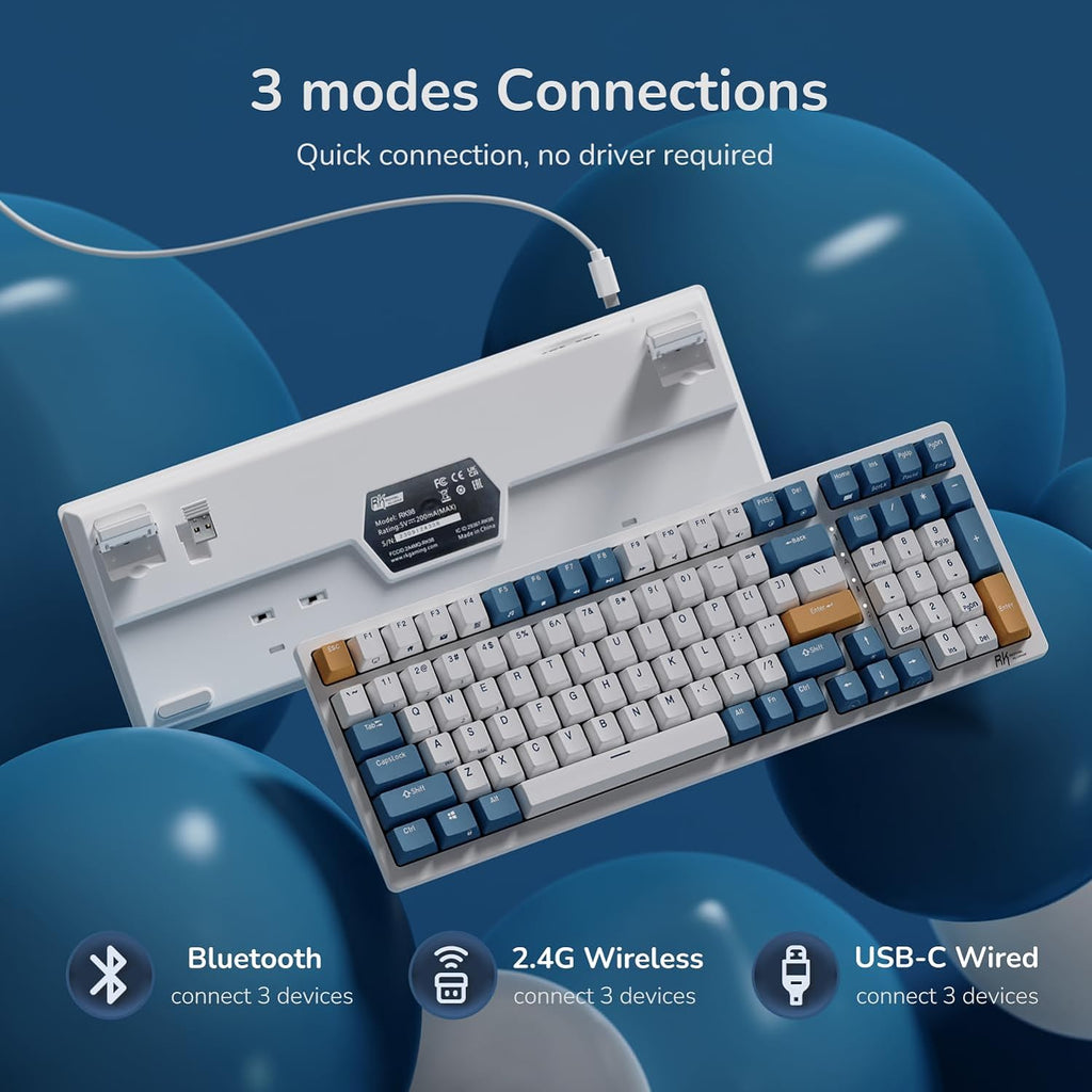 **Title:**  RK ROYAL KLUDGE RK98 Wireless Mechanical Keyboard – 98% Layout, Hot-Swappable, Tri-Mode Connectivity, RGB Backlit with Brown Switches and Numpad