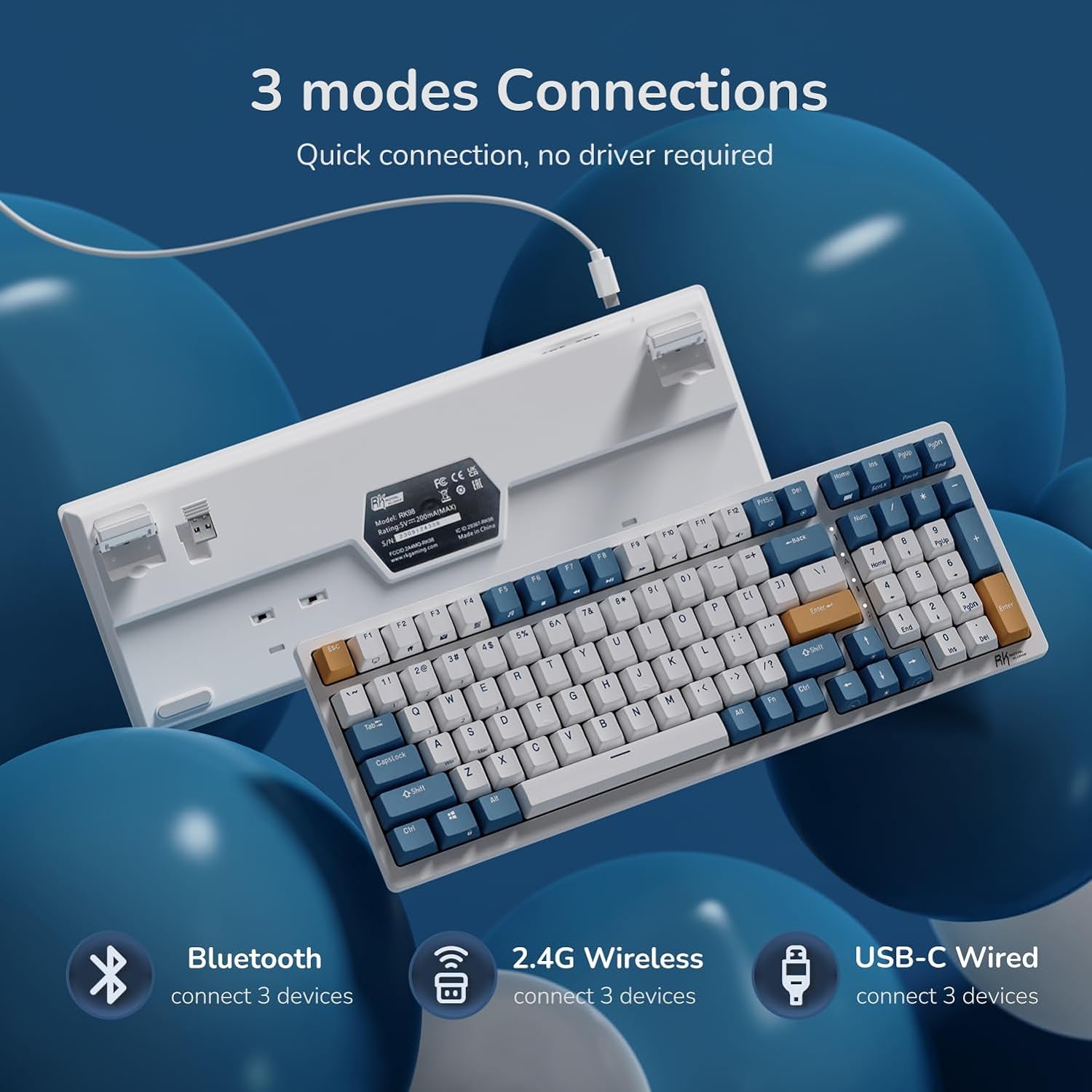 **Title:**  RK ROYAL KLUDGE RK98 Wireless Mechanical Keyboard – 98% Layout, Hot-Swappable, Tri-Mode Connectivity, RGB Backlit with Brown Switches and Numpad