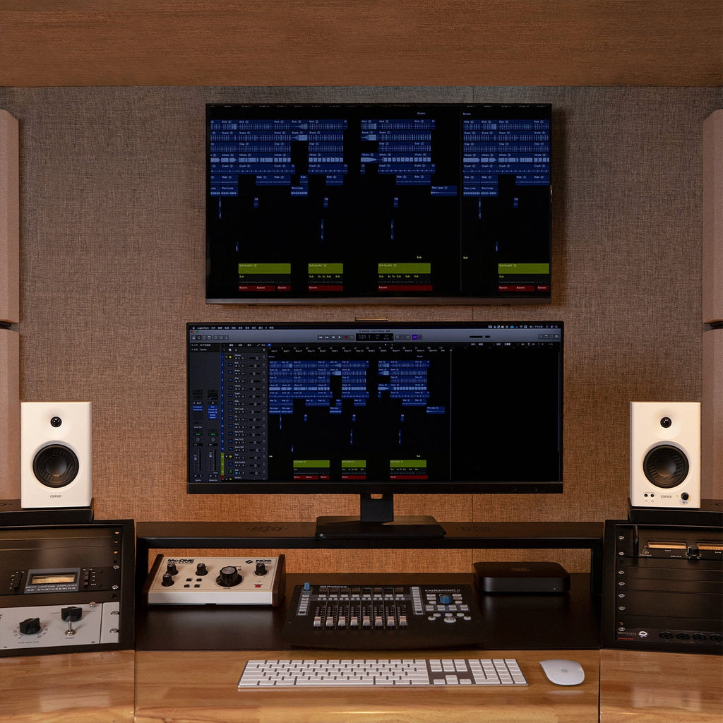 MR4 Powered Studio Monitor Speakers – 4" Active Near-Field Monitor Speakers for Music Production, Gaming & Home Audio (White, Pair)