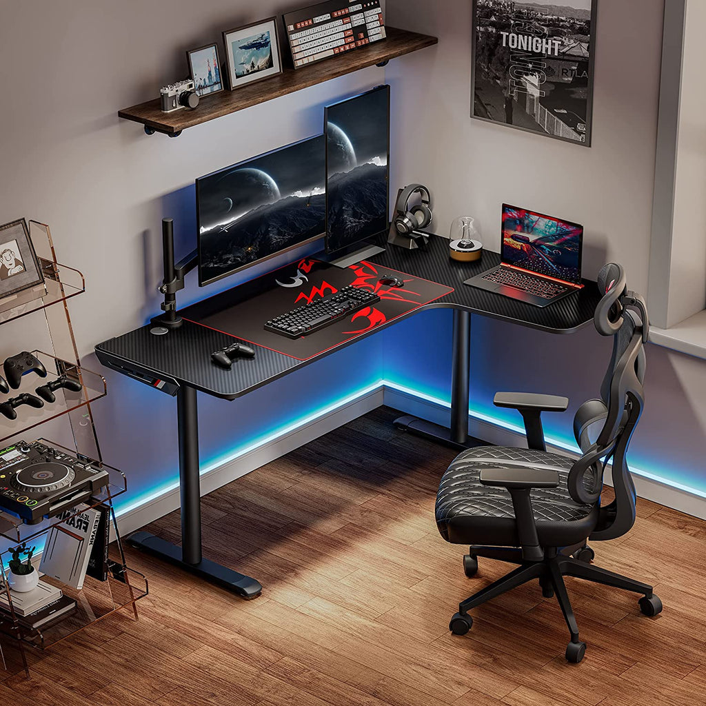 L-Shaped Gaming Desk – 60-Inch Corner Computer Desk with Mouse Pad & Cable Management