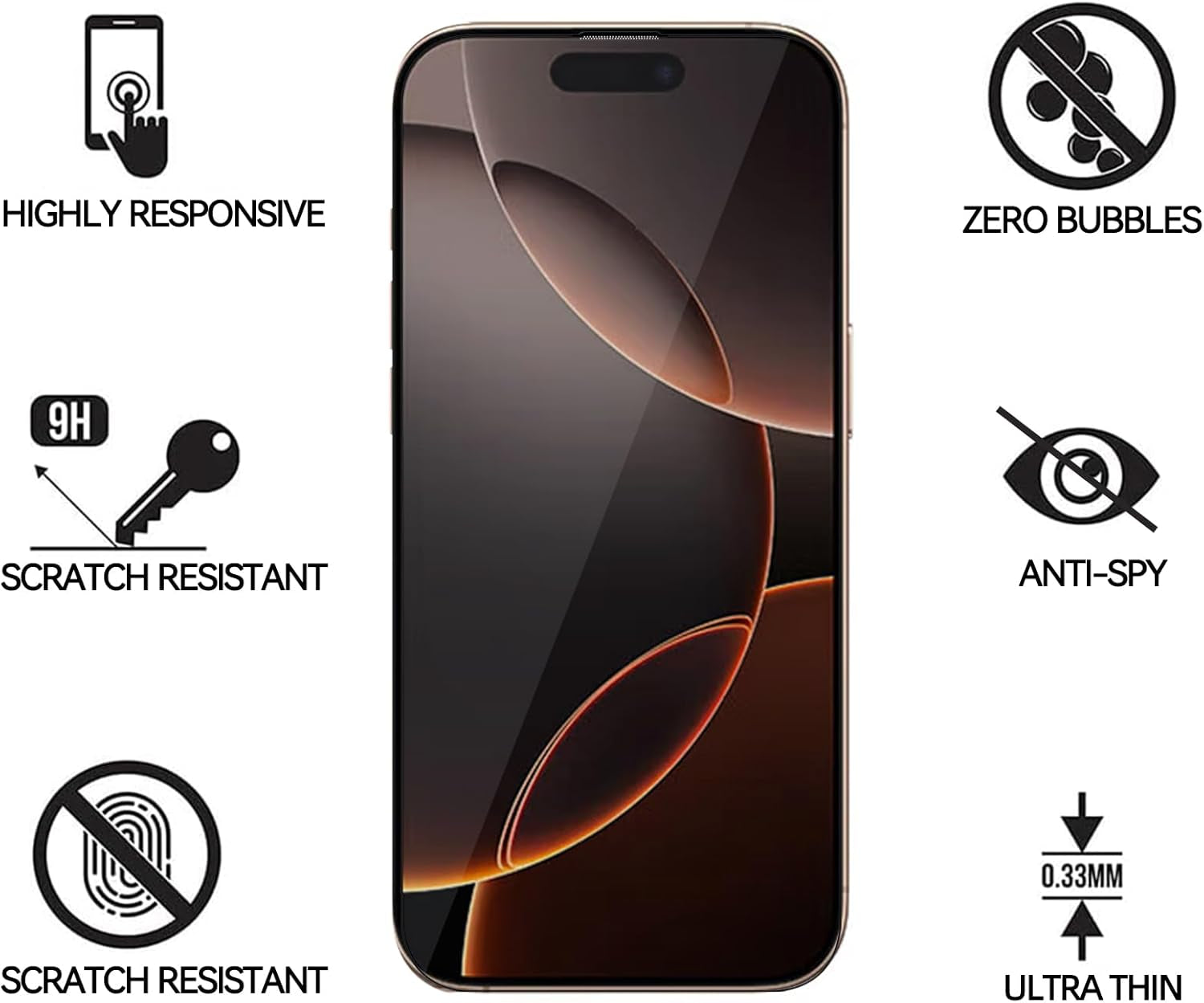 iPhone 16 Pro Privacy Screen Protector & Camera Lens Protector Set – 2 Pack Anti-Spy Tempered Glass + 2 Pack Lens Protectors (6.3")