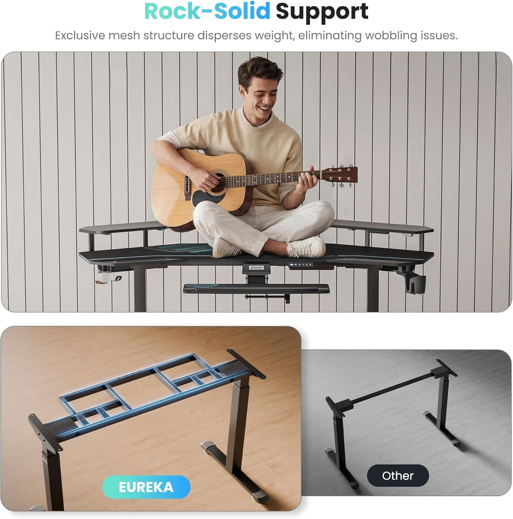 72-Inch Wing-Shaped Gaming & Music Studio Desk with Keyboard Tray, LED Shelves, and Cable Management Design