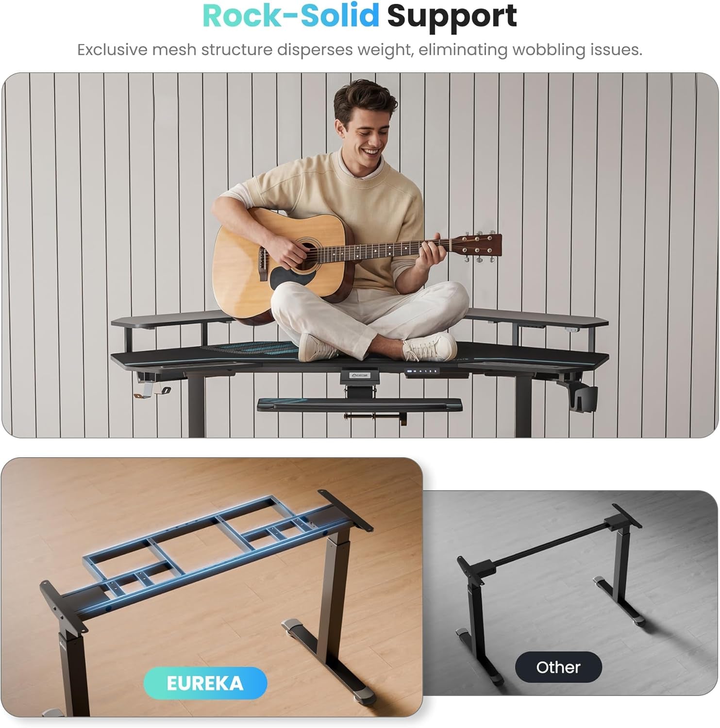 72-Inch Wing-Shaped Gaming & Music Studio Desk with Keyboard Tray, LED Shelves, and Cable Management Design