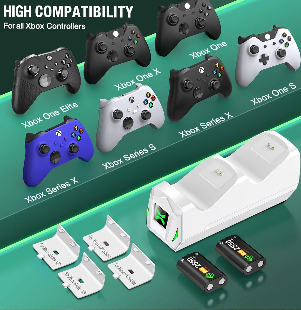 Dual Xbox Controller Charging Station with 2 Rechargeable Battery Packs – Compatible with Xbox Series X|S, Xbox One, and Elite Controllers