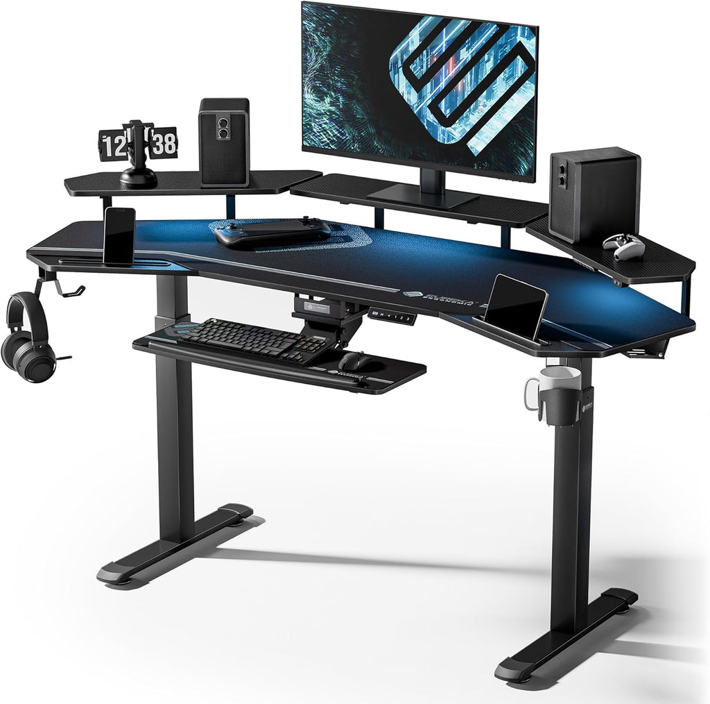 72-Inch Wing-Shaped Gaming & Music Studio Desk with Keyboard Tray, LED Shelves, and Cable Management Design