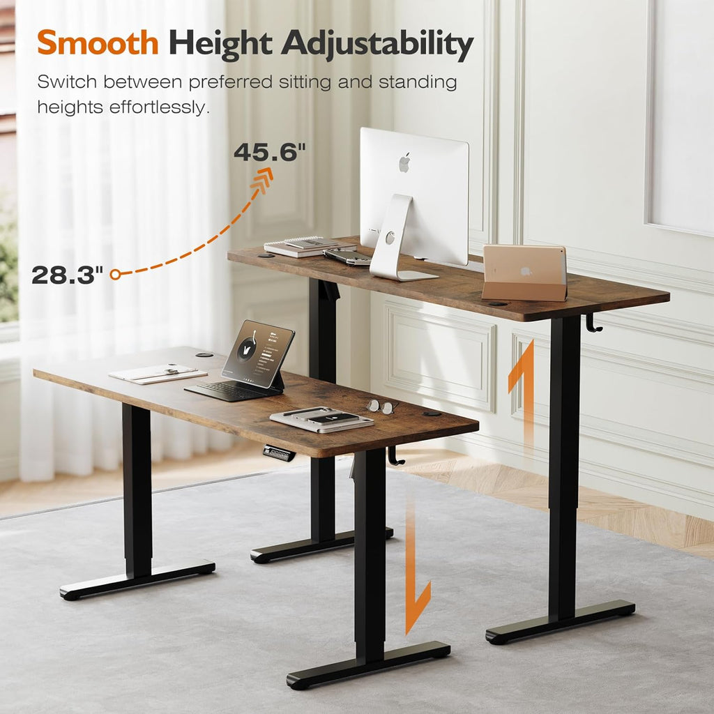 55-Inch Electric Standing Desk – Height Adjustable Sit-Stand Home Office Computer Desk with Quiet Motor, 178 lb Capacity, Rustic Brown