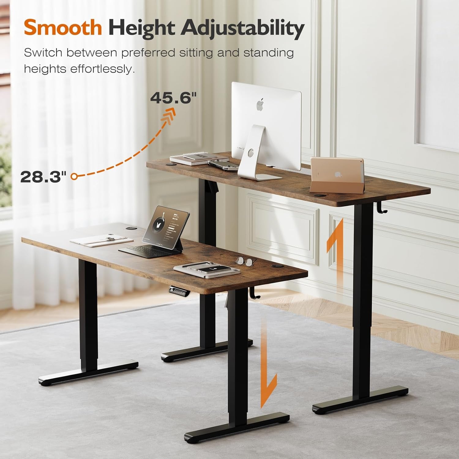 55-Inch Electric Standing Desk – Height Adjustable Sit-Stand Home Office Computer Desk with Quiet Motor, 178 lb Capacity, Rustic Brown