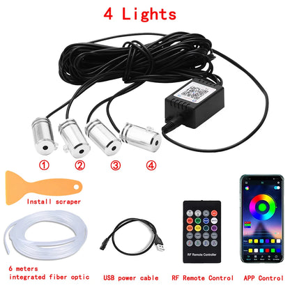 RGB LED Car Interior Ambient Lighting Kit – Fiber Optic Neon Strip Lights with App & Remote Control for Vehicle Interior Customization