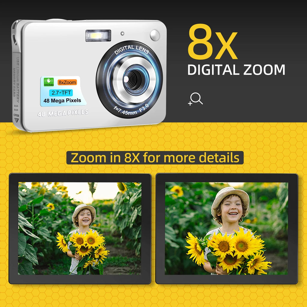48MP Digital Camera with 8X Digital Zoom – Compact FHD Pocket Camera with 2.7-Inch Display