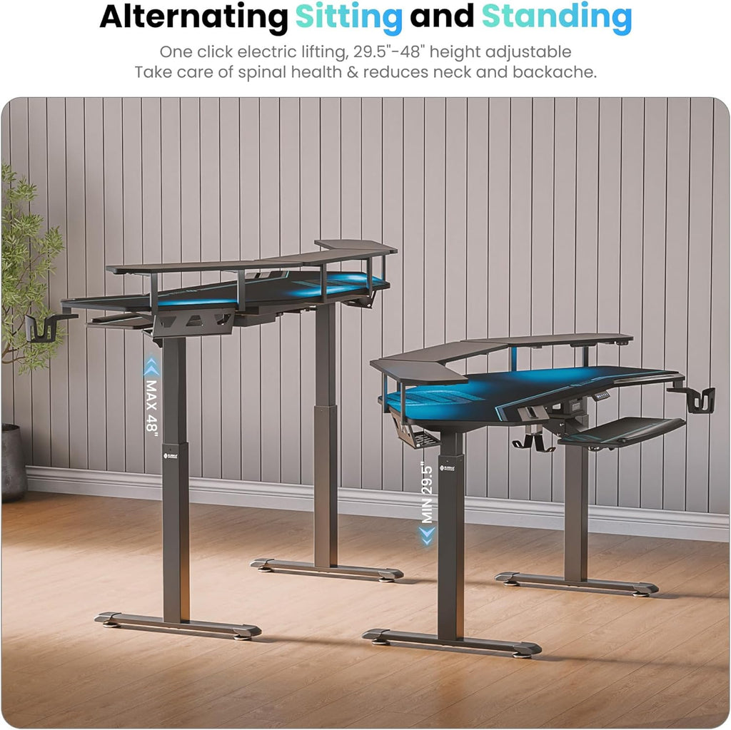 72-Inch Wing-Shaped Gaming & Music Studio Desk with Keyboard Tray, LED Shelves, and Cable Management Design