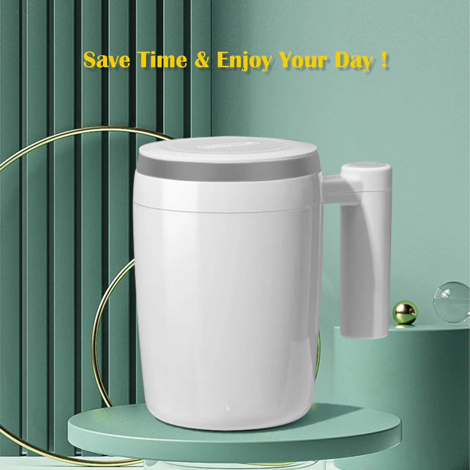 Rechargeable Self-Stirring Mug – Automatic Magnetic Mixing Coffee Cup, 14.5oz Stainless Steel Travel Mug for Coffee, Tea & More