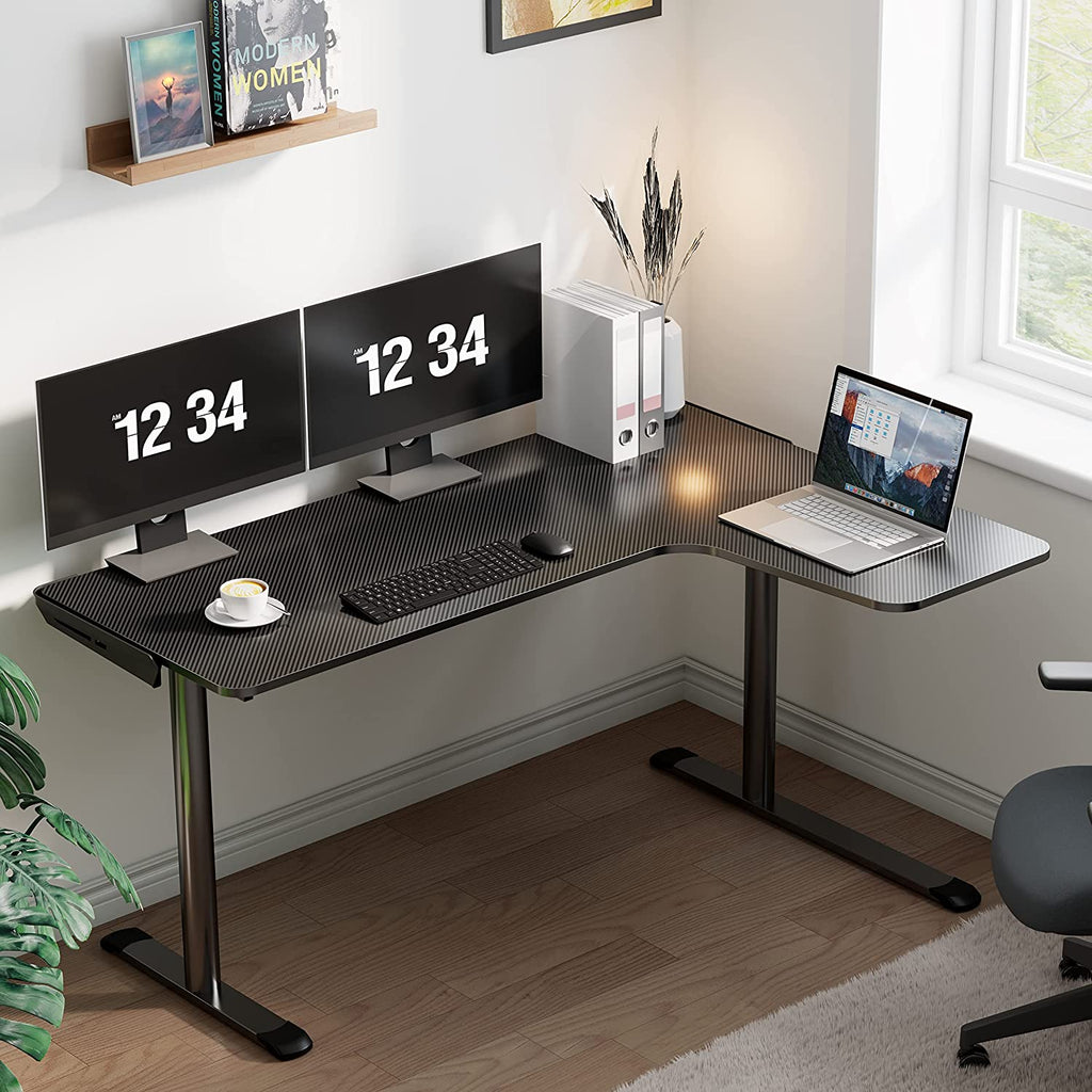 L-Shaped Gaming Desk – 60-Inch Corner Computer Desk with Mouse Pad & Cable Management