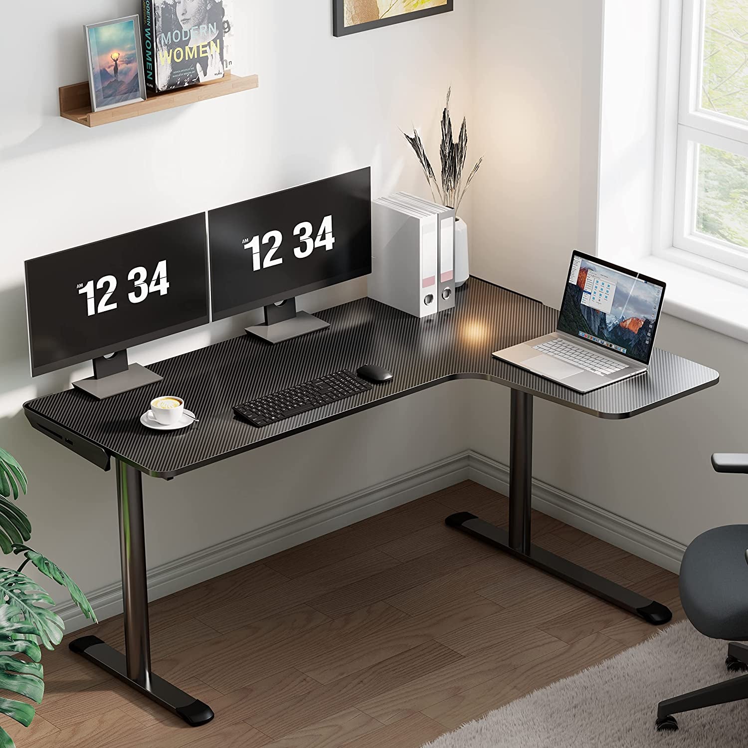 L-Shaped Gaming Desk – 60-Inch Corner Computer Desk with Mouse Pad & Cable Management