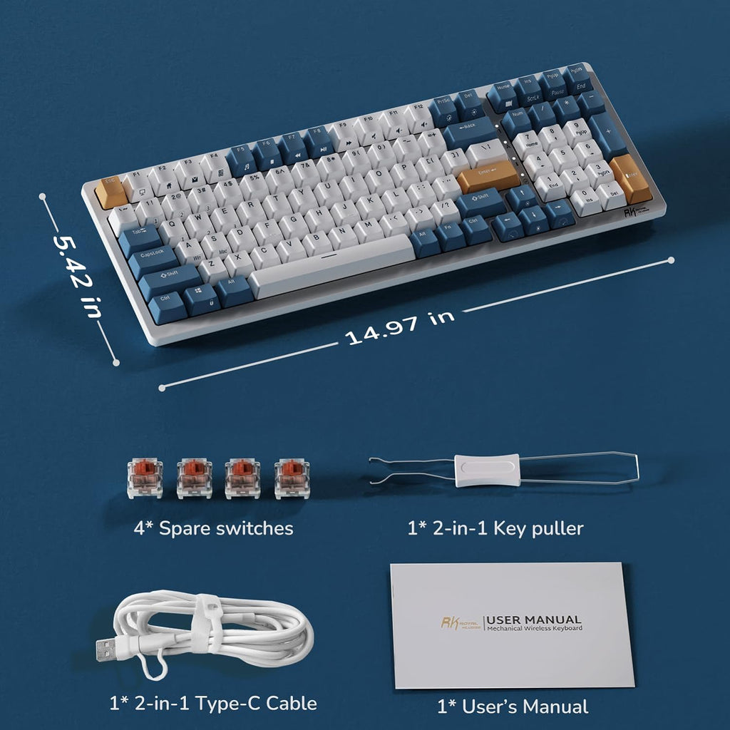 **Title:**  RK ROYAL KLUDGE RK98 Wireless Mechanical Keyboard – 98% Layout, Hot-Swappable, Tri-Mode Connectivity, RGB Backlit with Brown Switches and Numpad