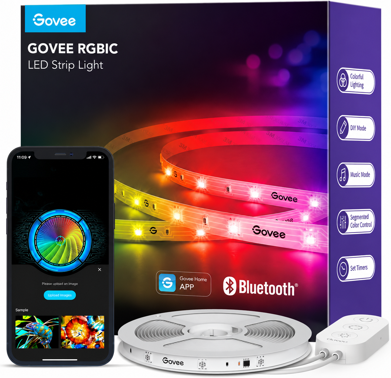 RGBIC Smart LED Strip Lights 32.8FT – Bluetooth Color-Changing LED Lights for Bedroom, Gaming Room & Home Décor