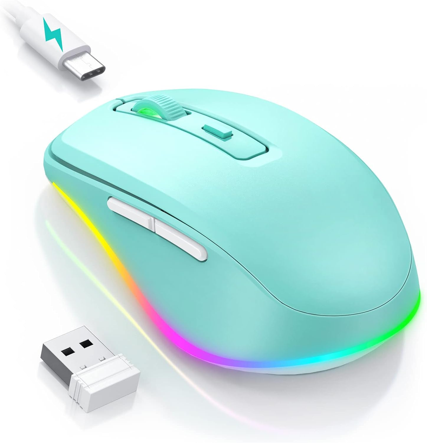 Rechargeable Wireless Mouse with Built-In Mouse Jiggler – LED Mouse with Undetectable Random Movement to Keep Your Computer Awake