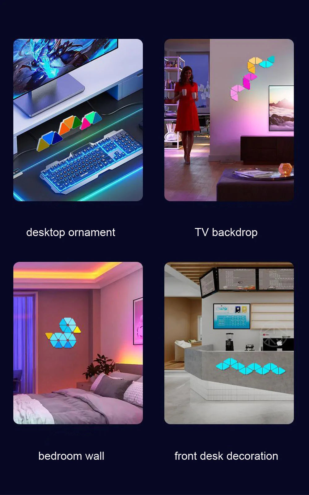 LED Triangular Quantum Lamp RGB Wall Lamp Smart Pickup Rhythm Background Light for Bedroom Bedside Night Light Office Decoration