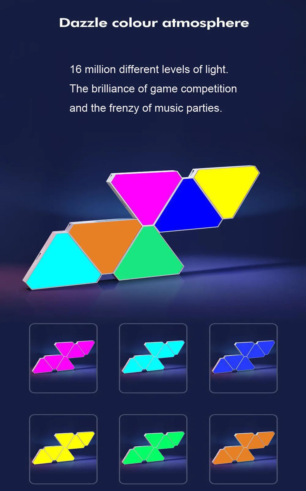 LED Triangular Quantum Lamp RGB Wall Lamp Smart Pickup Rhythm Background Light for Bedroom Bedside Night Light Office Decoration