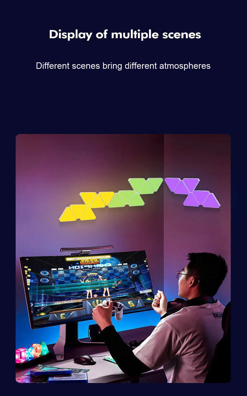 LED Triangular Quantum Lamp RGB Wall Lamp Smart Pickup Rhythm Background Light for Bedroom Bedside Night Light Office Decoration