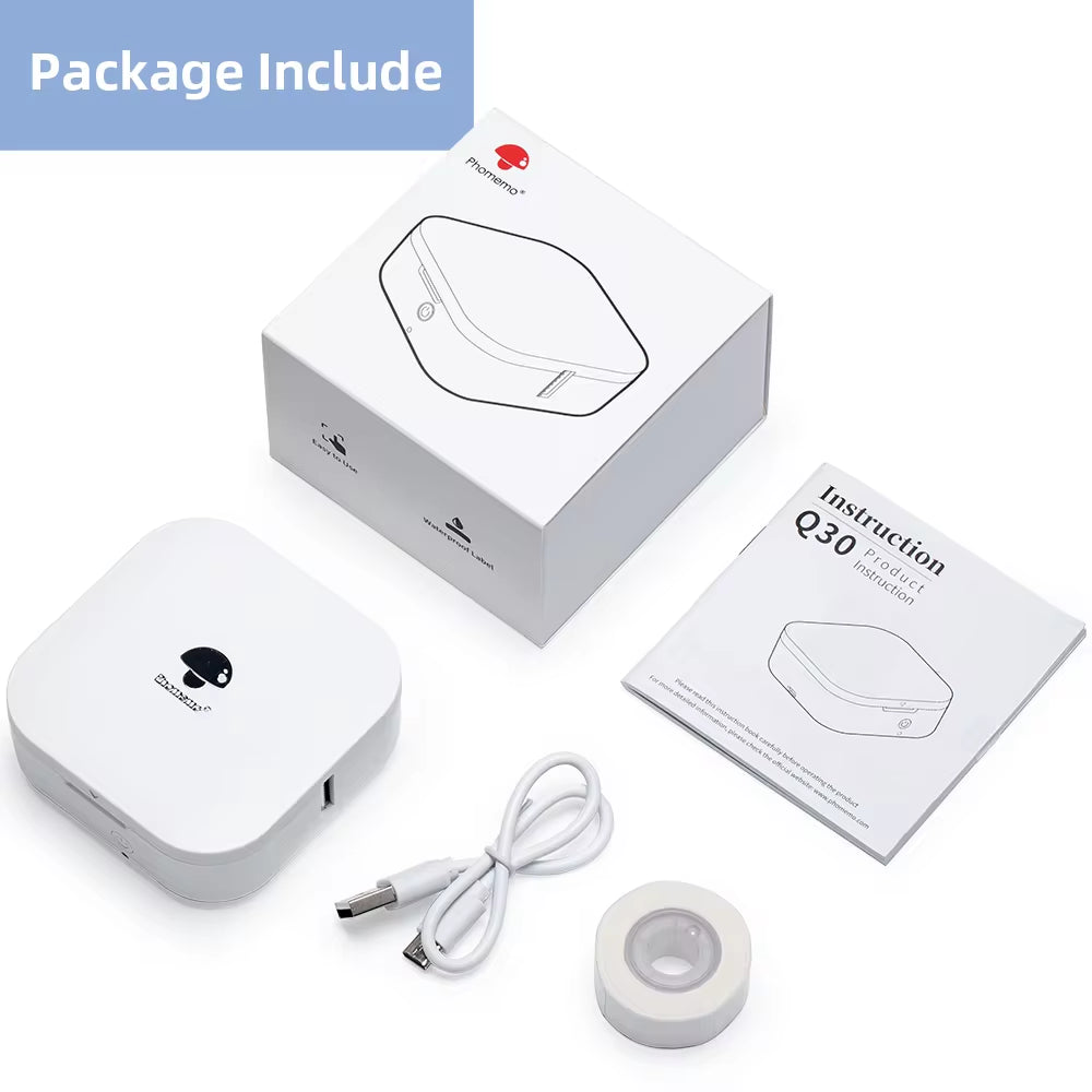 Phomemo Q30 Portable Bluetooth Label Maker – Wireless Thermal Sticker Printer with Custom Label Paper Support