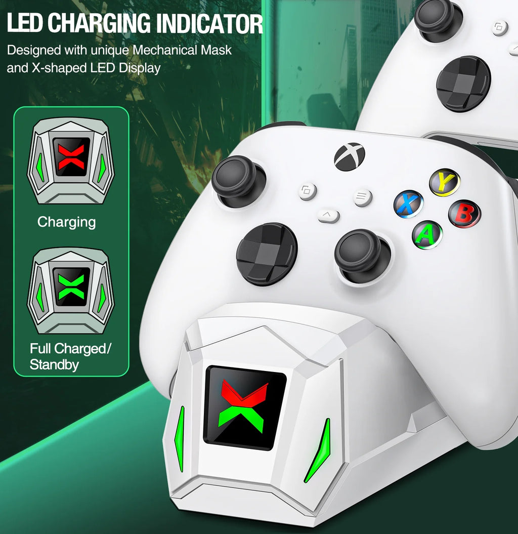 Dual Xbox Controller Charging Station with 2 Rechargeable Battery Packs – Compatible with Xbox Series X|S, Xbox One, and Elite Controllers