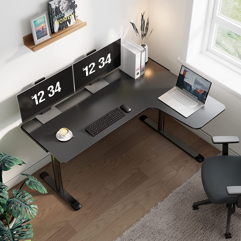 L-Shaped Gaming Desk – 60-Inch Corner Computer Desk with Mouse Pad & Cable Management
