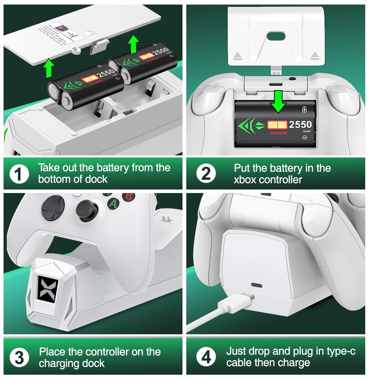 Dual Xbox Controller Charging Station with 2 Rechargeable Battery Packs – Compatible with Xbox Series X|S, Xbox One, and Elite Controllers