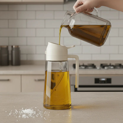 2-in-1 Oil Dispenser Bottle with Built-In Measuring Cup – Easy Measure & Pour, No-Drip Design